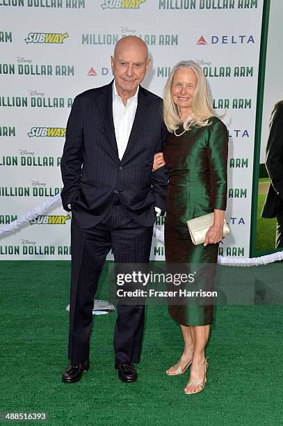 Actor Alan Arkin and Suzanne Newlander attend the premiere of Disney's "Million Dollar Arm" at the El Capitan Theatre on May 6, 2014 in Hollywood,...