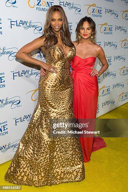 Models Tyra Banks and Chrissy Teigen attend Tyra Banks' Flawsome Ball 2014 at Cipriani Wall Street on May 6, 2014 in New York City.