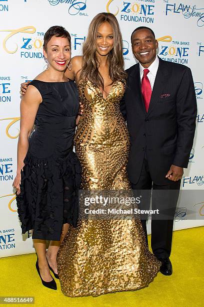 Lynn Kendall, model Tyra Banks and former NBA player/coach Isiah Thomas attend Tyra Banks' Flawsome Ball 2014 at Cipriani Wall Street on May 6, 2014...