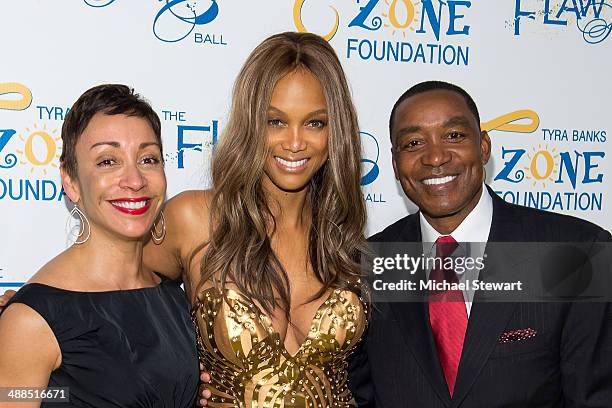 Lynn Kendall, model Tyra Banks and former NBA player/coach Isiah Thomas attend Tyra Banks' Flawsome Ball 2014 at Cipriani Wall Street on May 6, 2014...