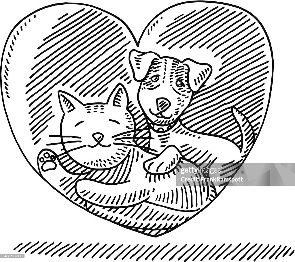 Animal gato perro amor corazón de dibujo