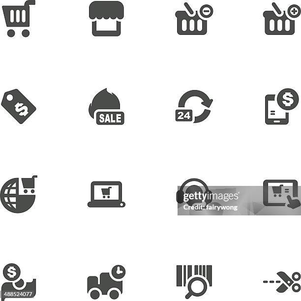 shopping icons - black computer engineer stock illustrations