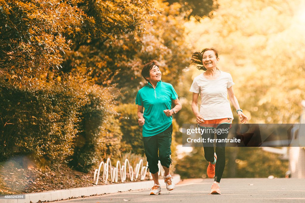 Japanese senior women running