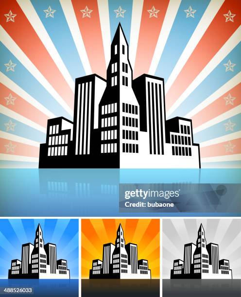 panoramic city skyline building set with stars - building window reflection stock illustrations