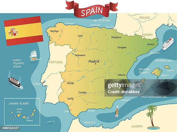 spanien, karte - antonio gaudi stock-grafiken, -clipart, -cartoons und -symbole