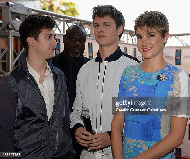 Nat Wolff, Ansel Elgort and Shailene Woodley attend the The Fault In Our Stars Miami Fan Event at Dolphin Mall on May 6, 2014 in Miami, Florida.