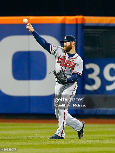 Ryan Doumit of the Atlanta Braves in action against the New York Mets at Citi Field on April 18, 2014 in the Flushing neighborhood of the Queens...