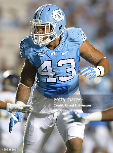 Jessie Rogers of the North Carolina Tar Heels against the North Carolina A&T Aggies during their game at Kenan Stadium on September 12, 2015 in...