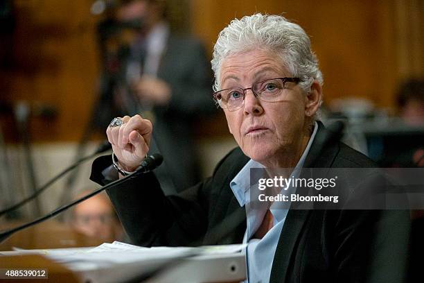 Gina McCarthy, administrator of the Environmental Protection Agency , speaks during a Senate Environment and Public Works Committee hearing on the...