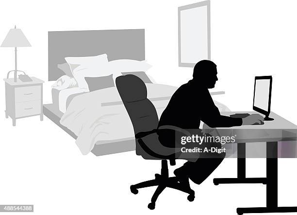 stockillustraties, clipart, cartoons en iconen met home bedroom office - nachtkastje