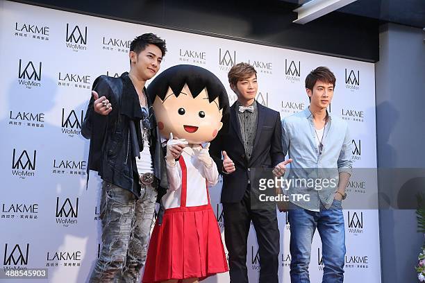 Calvin Chen,Jiro Wang and Chun Wu attend opening ceremony of their friend`s Hair Salon on Tuesday May 6,2014 in Taipei,China.
