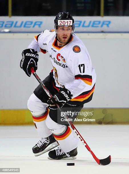 Marcus Kink of Germany during the international ice hockey friendly match between Germany and USA at Arena Nuernberger Versicherung on May 6, 2014 in...