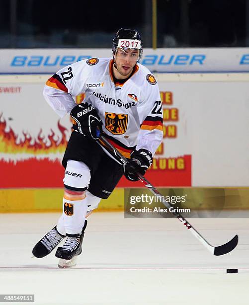 Matthias Plachta of Germany during the international ice hockey friendly match between Germany and USA at Arena Nuernberger Versicherung on May 6,...