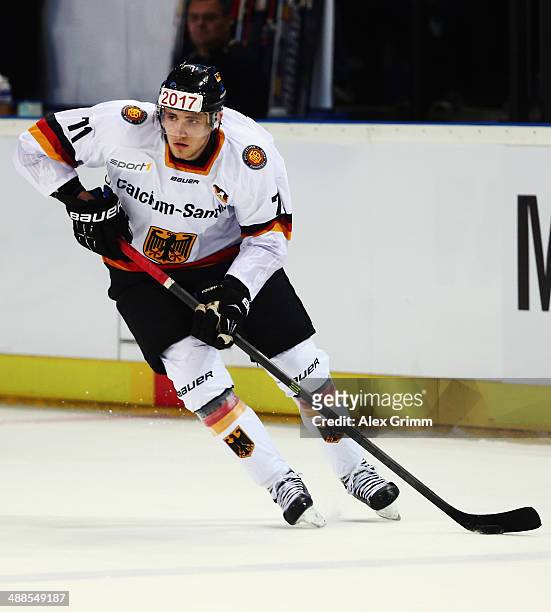 Leon Draisaitl of Germany during the international ice hockey friendly match between Germany and USA at Arena Nuernberger Versicherung on May 6, 2014...