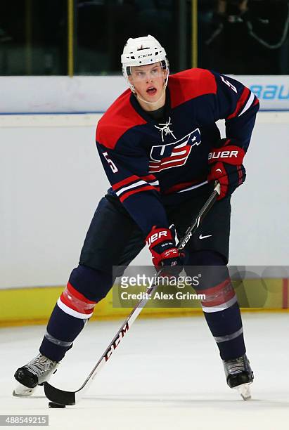 Connor Murphy of USA during the international ice hockey friendly match between Germany and USA at Arena Nuernberger Versicherung on May 6, 2014 in...
