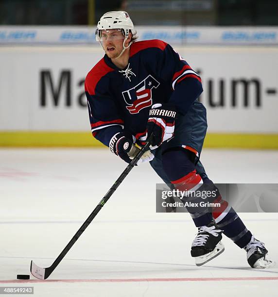Jeff Petry of USA during the international ice hockey friendly match between Germany and USA at Arena Nuernberger Versicherung on May 6, 2014 in...