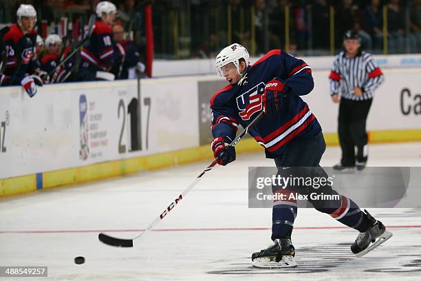 Connor Murphy of USA during the international ice hockey friendly match between Germany and USA at Arena Nuernberger Versicherung on May 6, 2014 in...