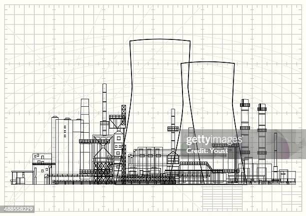 kraftwerk-blueprint - kernenergie stock-grafiken, -clipart, -cartoons und -symbole