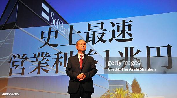 SoftBank Co Chairman and CEO Masayoshi Son announces the company's financial result of the fiscal 2013 on May 7, 2014 in Tokyo, Japan.