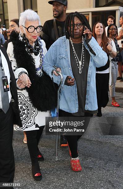 Iris Apfel and Whoopi Goldberg are seen during the 2016 New York Fashion Week: The Shows - Day 6 on September 15, 2015 in New York City.