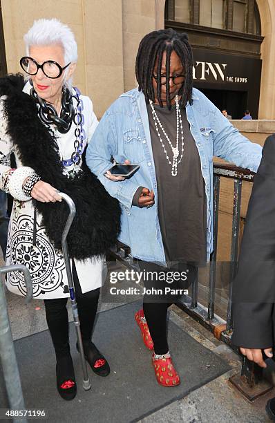 Iris Apfel and Whoopi Goldberg are seen during the 2016 New York Fashion Week: The Shows - Day 6 on September 15, 2015 in New York City.