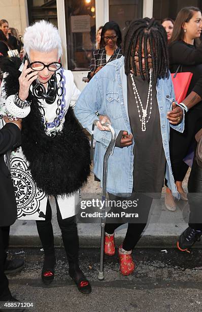 Iris Apfel and Whoopi Goldberg are seen during the 2016 New York Fashion Week: The Shows - Day 6 on September 15, 2015 in New York City.
