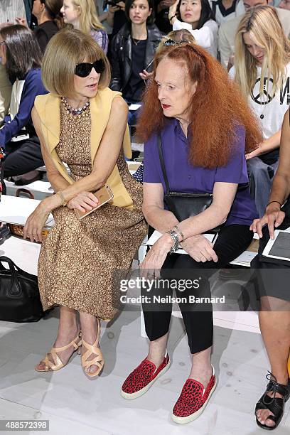 Vogue editor-in-chief and Condé Nast artistic director Anna Wintour and Vogue creative director Grace Coddington attend the Michael Kors Spring 2016...