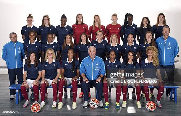 Member of the French National Women's football team 2015-2016 pose on September 16, 2015 in Clairefontaine en Yvelines, southwest of Paris. Camille...