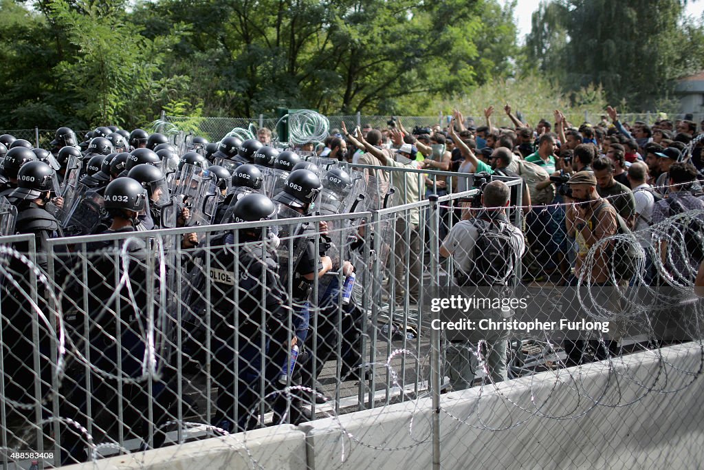 Violent Clashes On The Hungarian Border After Migrants Attempt To Break Through The Fence