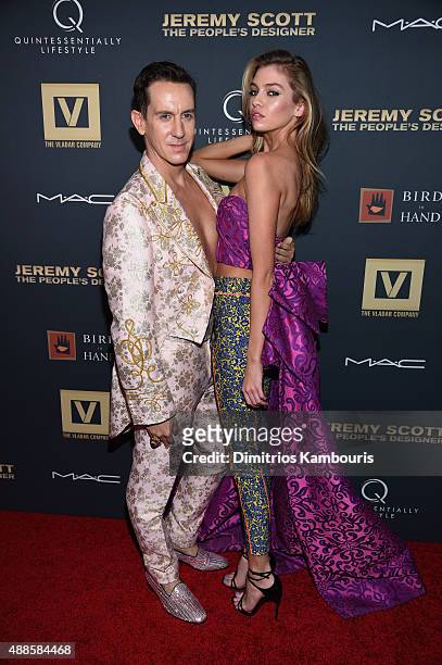 Jeremy Scott and Stella Maxwell attend "Jeremy Scott: The People's Designer" New York Premiere at The Paris Theatre on September 15, 2015 in New York...