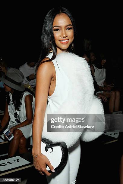 Model Karrueche Tran attends Thomas Wylde Spring 2016 during New York Fashion Week: The Shows at The Dock, Skylight at Moynihan Station on September...