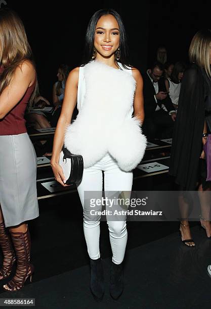 Model Karrueche Tran attends Thomas Wylde Spring 2016 during New York Fashion Week: The Shows at The Dock, Skylight at Moynihan Station on September...
