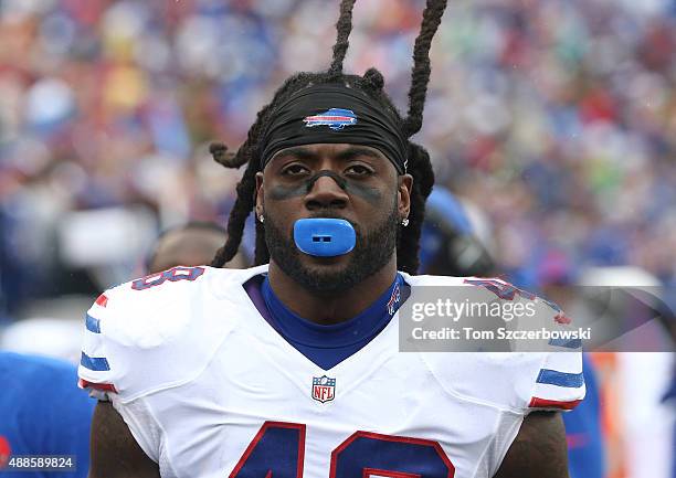 MarQueis Gray of the Buffalo Bills on the sideline during NFL game action against the Indianapolis Colts at Ralph Wilson Stadium on September 13,...