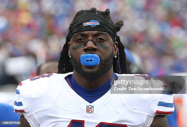 MarQueis Gray of the Buffalo Bills on the sideline during NFL game action against the Indianapolis Colts at Ralph Wilson Stadium on September 13,...