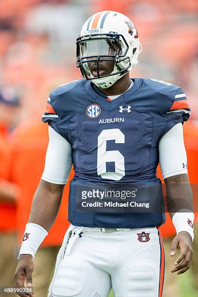 Quarterback Jeremy Johnson of the Auburn Tigers prior to their game against the Jacksonville State Gamecocks on September 12, 2015 at Jordan-Hare...