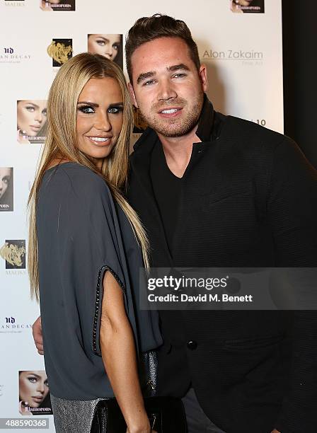 Katie Price and Kieran Hayler attend the launch of new book "Simply Glamorous" by Gary Cockerill at Alon Zakaim Fine Art on September 16, 2015 in...