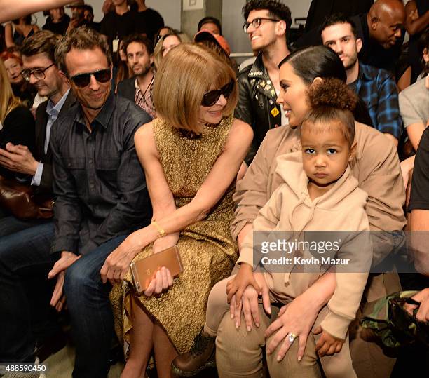 Seth Meyers, Anna Wintour, Kim Kardashian West and North West attend Kanye West Yeezy Season 2 during New York Fashion Week at Skylight Modern on...