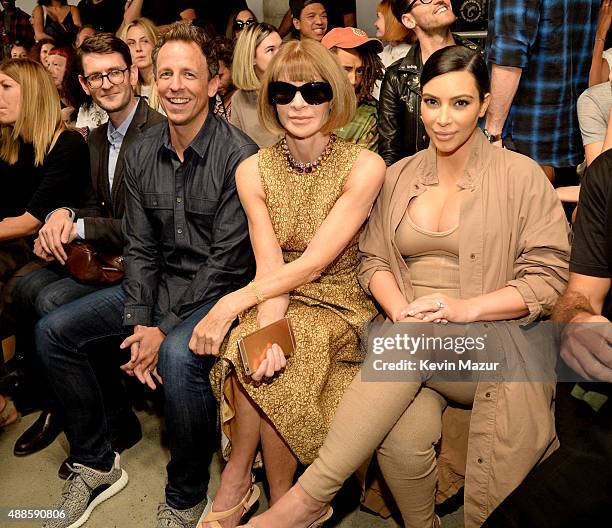 Seth Meyers, Anna Wintour, Kim Kardashian West and North West attend Kanye West Yeezy Season 2 during New York Fashion Week at Skylight Modern on...