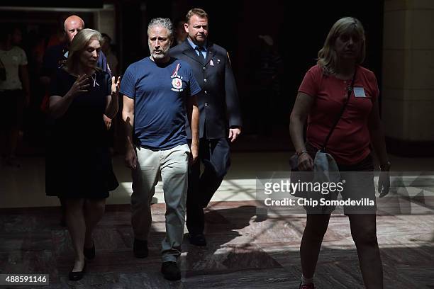 Comedian Jon Stewart joins Sen. Kirsten Gillibrand while visiting the U.S. Capitol to demand that Congress extend the Zadroga 9/11 health bill...