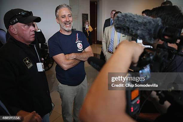 Comedian Jon Stewart joins Feel Good Foundation founder John Feel to demand that Congress extend the Zadroga 9/11 health bill at the U.S. Capitol...