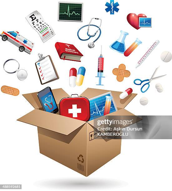 medical icons in the box - medical dictionary stock illustrations