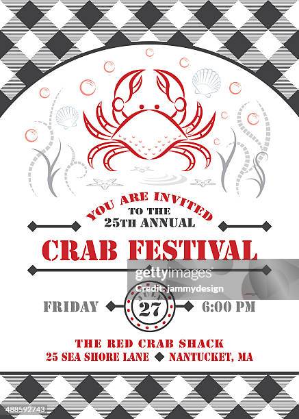 crab fest invitation - crab seafood stock illustrations