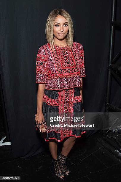 Actress Kat Graham attends the Naeem Khan fashion show during Spring 2016 New York Fashion Week at The Arc, Skylight at Moynihan Station on September...