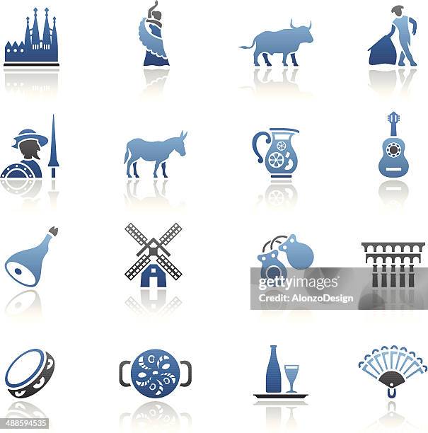 blue spanish icon set - tapas stock illustrations