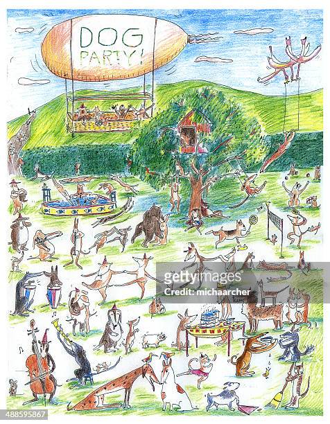 illustrations, cliparts, dessins animés et icônes de chien fête - birthday dance animal