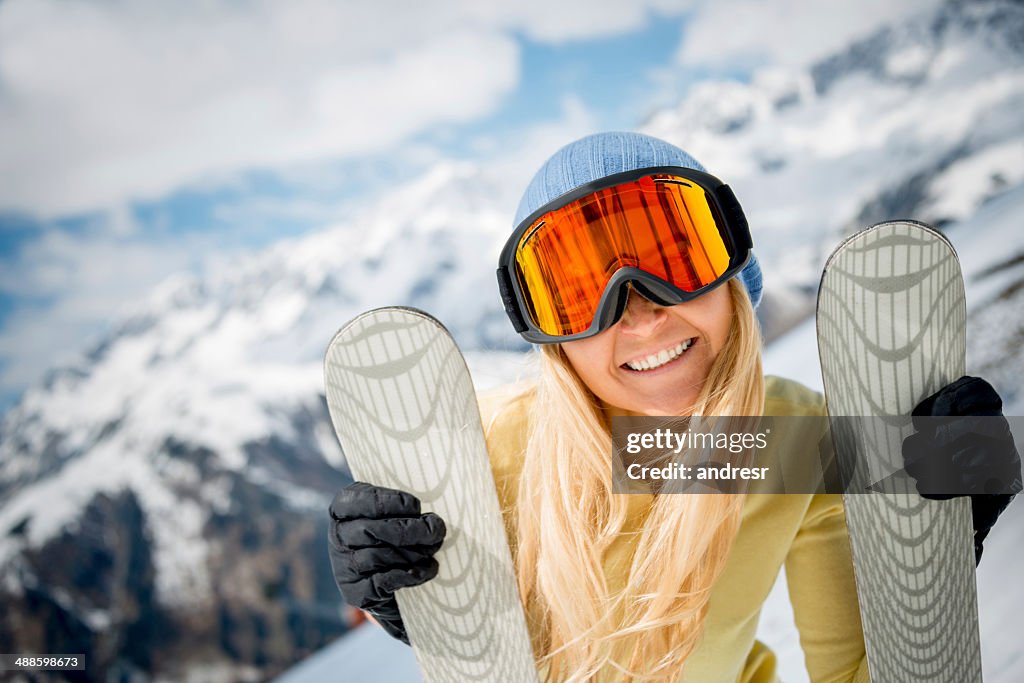 Happy woman skiing