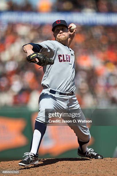 Josh Outman of the Cleveland Indians pitches against the San Francisco Giants during the sixth inning at AT&T Park on April 26, 2014 in San...