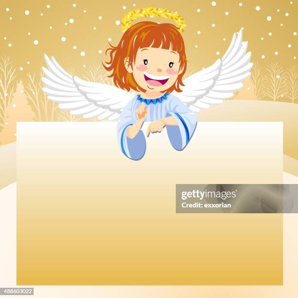 christmas message from angel - kid presenting stock illustrations