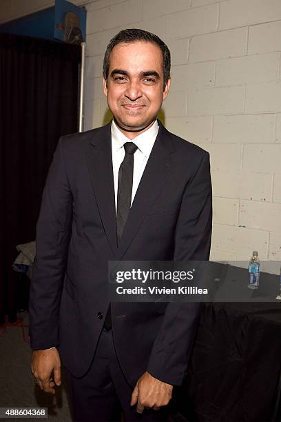 Designer Bibhu Mohapatra poses backstage at his Spring 2016 show during New York Fashion Week: The Shows at The Gallery, Skylight at Clarkson Sq on...
