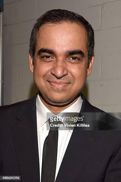 Designer Bibhu Mohapatra poses backstage at his Spring 2016 show during New York Fashion Week: The Shows at The Gallery, Skylight at Clarkson Sq on...